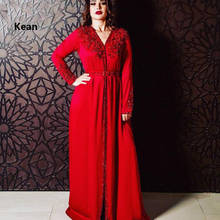 Red Muslim Evening Dress Long Sleeve A-Line Lace Beaded Islamic Dubai Kaftan Saudi Arabic Evening Gown Prom Dress Custom Made 2024 - buy cheap