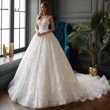 Elegante scoop neck renda vestidos de casamento princesa 2020 apliques luxo frisado tribunal trem vintage a linha vestidos de noiva 2024 - compre barato