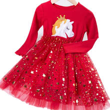 Crown Unicorn Kids Dresses For Girls Long Sleeve Party Casual Bling Star Autumn Winter Clothes Children Baby Girl Princess Dress 2024 - buy cheap