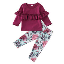 Ropa para bebés de 1 a 5 años, camiseta de manga larga con volantes para niños, Tops, pantalones de flores, conjuntos de ropa informal para niñas 2024 - compra barato