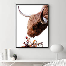 Highland Cow Eat Floral Flower Prints and Poster Animal Cattle Wall Art Canvas Painting for Living Room Home Decor Pictures 2024 - buy cheap