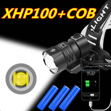 Farol poderoso de led cob e xhp100, farol de cabeça, lanterna, bateria recarregável 18650, dropshipping, caça 2024 - compre barato