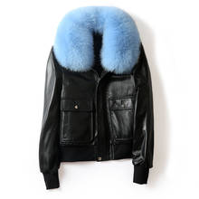Кожаный женский пуховик 2019, новая Корейская версия короткой кожаной куртки, тонкое зимнее пальто из лисьего меха 2024 - купить недорого