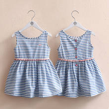 Kids Clothes 2021 Summer New Fashion 2 3 4 5 6 7 8 9 10 Years Sleeveless Embroidery Blue Striped Dresses For Baby Girls Kids 2024 - buy cheap