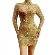 Gold Crystal Stone Nightclub Dress Wrap Hip Sexy Singer DJ Gogo Dancer Costume Evening Birthday Party Clothes Women VDB3313 2024 - buy cheap