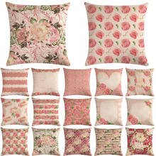 1 Pcs Pink Flower Pattern Cotton Linen Throw Pillow Cushion Cover Car Home Sofa Bed Decorative Pillowcase Funda Cojin 40646 2024 - buy cheap