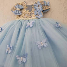 Vestidos de flores de perlas de lujo para niñas, vestido de baile de princesa, cuello de Joya, línea dorada, vestido de cumpleaños de mariposa 2024 - compra barato