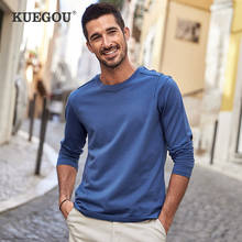 KUEGOU 2022 Spring 100% Cotton Embroidery Plain Black T Shirt Men Tshirt T-shirt Long Sleeve For Male Plus Size Tee Shirt 88014 2024 - buy cheap