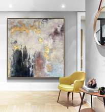 Pintura al óleo abstracta moderna, lienzo grande pintado a mano, pintura abstracta dorada, arte de pared, decoración de oficina 2024 - compra barato
