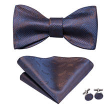 Hi-Tie-corbata de moño para hombre, conjunto de pajarita de Cachemira azul 100% de seda, pajarita de mariposa para fiesta, boda, conjunto de gemelos cuadrados de bolsillo 2024 - compra barato