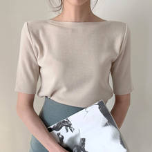 Knit T Shirt Women Femme O-Neck Korean Style Office Lady Summer Top Basic Tshirt 2024 - buy cheap