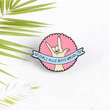 Pink Round Gesture Enamel Pin Girl Rule Boy Drool Brooch Denim Jeans shirt bag Couple Love Jewelry Gift for Friends Couple 2024 - buy cheap