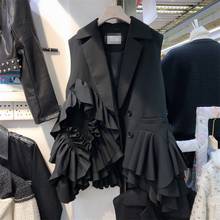2021 Spring New Outerwear Layers Ruffles Design Fashionable Loose Fashion Black Blazer Vest Women Ruched Casual Coats 2024 - buy cheap