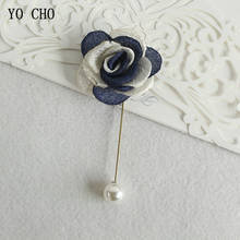 YO CHO 2pcs Fabric Roses Brooch Wedding Corsage Pins Groom Boutonniere Buttonhole Wedding Witness Corsage Marriage Accessories 2024 - buy cheap