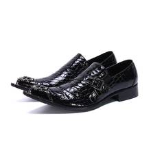 Sapato masculino de crocodilo italiano, preto, couro genuíno, dedo em aço, sapato oxford para homens, vestido de casamento 2024 - compre barato