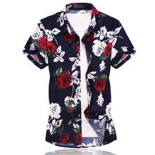 Summer mens flower shirt short sleeve fashion casual shirt men large size s-7xl man tops yellow red rose shirts camisa masculina 2024 - buy cheap