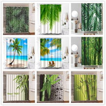 Folhas verdes cortinas para o banheiro decorativo ensolarado praia floresta impresso à prova dwaterproof água e mofo chuveiro conjunto com 12 ganchos 2024 - compre barato