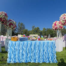 Saia de mesa de tule ondulado rosa, 185*77cm feita à mão para casamento, sobremesa, festa noturna, assinatura de mesa, decoração para casa 2024 - compre barato