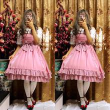 Lolita vestido rosa chiffon jsk cinta bonito impressão de cintura alta princesa vestido vitoriano kawaii menina gothic lolita jsk loli 2024 - compre barato