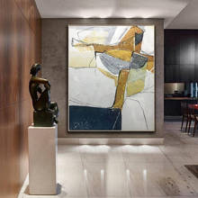 Arte folha de ouro estilo nodico, pintura a óleo abstrata moderna pintada à mão em tela, arte de parede para sala de estar, decoração de casa sem moldura 2024 - compre barato