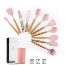 High End Silicone Cooking Utensils Set Non-stick Spatula Shovel Wooden Handle Cooking Tools Set With Storage Box Kitchen Tools 2024 - buy cheap