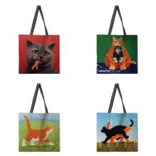 Ladies Fashion Shopping Bag Linen Reusable Tote Bag Oil Painting Cat Print Shoulder Bag Outdoor Beach Bag Leisure Tote Bag 2024 - buy cheap