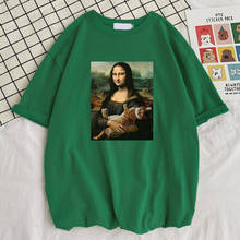 Famous Painting Mona Lisa Hold Cat Prints Men T-Shirts Cool O-Neck Tshirts Creativity Breathable T Shirt Sport Slim Mens Top 2024 - buy cheap