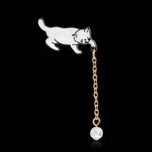 Мужская/Женская Брошь с эмалью, эмалированная брошь в форме котенка с жемчугом 2024 - купить недорого