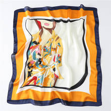 Роскошный брендовый шелковый шарф с рисунком из мультфильма, женский шарф на голову, женские шарфы на шею, Шелковый платок, шаль FJ247 2024 - купить недорого