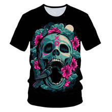 Забавная женская футболка BIAOLUN в стиле панк с изображением черепа розы, модная повседневная футболка с коротким рукавом и подсолнухами, женские топы, женские топы 2020 2024 - купить недорого