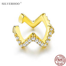 SILVERHOO 925 Sterling Silver Geometry Wave Clip Earrings For Women Shiny Full Cubic Zirconia Crown Earrings Jewelry Ear Cuff 2024 - buy cheap
