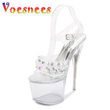 Crystal Sandals Women High Heel 17CM Transparent Women Shoes Stilettos Sexy Waterproof Platform Pole Dance Model Show Sandals 2024 - buy cheap