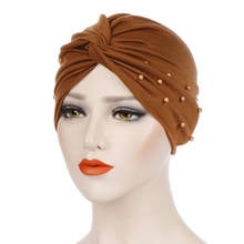 Lenço de cabeça de algodão feminino, cachecol de cabeça para mulheres muçulmano hijab gorro feminino com miçangas turbante áfrica turbante boné islâmico roupas acessórios de cabelo 2024 - compre barato