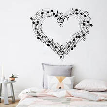 Adesivo de parede para música e folha, decalque em vinil, personalizado, amor, coração, decoração de casa, quarto criativo, sala de estar, música 2024 - compre barato