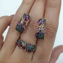 CHUHAN Fashion Zircon Leaf Shape Ring Exquisite Earrings Bohemian Women's Wedding Jewelry Set 2024 - buy cheap