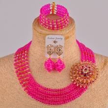 Conjunto de joias fumaça rosa e ouro champanhe, colar ab, joias africanas, conjunto de miçangas para casamento, cristal cs01 2024 - compre barato