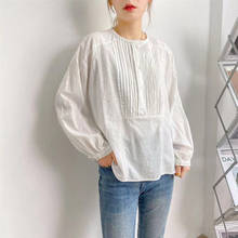 FairyNatural-Camisa de manga larga con encaje bordado para mujer, Jersey holgado, plisado, de gasa, estilo japonés, color blanco 2024 - compra barato
