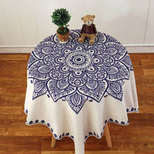 Mantel estampado azul Rectangular de lino y algodón, cubierta de mesa para sala de estar, restaurante, fiesta, boda, decoración de banquete 2024 - compra barato