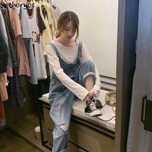 Macacões mulheres denim correias bolsos vintage estilo coreano calças estudante streetwear de alta qualidade das mulheres bf elegante chique 2024 - compre barato