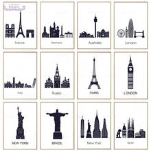 Famous Building Canvas Painting World Travel City New York London Paris Russia Brazil Poster Black and White Wall Art Picture 2024 - buy cheap