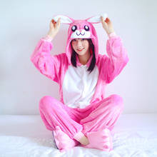 Pijama con capucha de manga larga para mujer, ropa de dormir de franela cálida de conejo Kigurumi, de una pieza, para adultos 2024 - compra barato