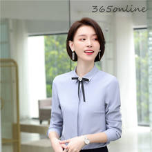 Fashion Grey Long Sleeve Women Spring Autumn Blouses and Shirts with Tie for Ladies Office Work Wear Tops Clothes OL Styles 2024 - buy cheap