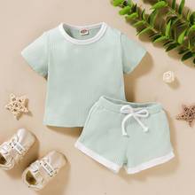 0-3T Baby Summer Clothing Ribbed Solid Infant Girl Boy Clothes Short Sleeve Tops T-shirt+Shorts Outfits 2024 - buy cheap