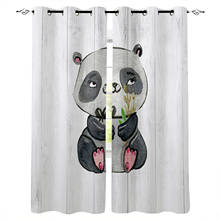 Watercolor Panda Wood Grain Curtains For Living Room Bedroom Window Treatment Blinds Finished Drapes Kitchen Curtains 2024 - buy cheap