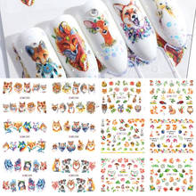 Наклейка из фольги 12 видов конструкций, цветная, с рисунком лисы, наклейка на ногти водная, слайдер для украшения ногтей, для маникюра, SABN1285-1296 2024 - купить недорого