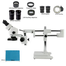 Microscopio estéreo Binocular con Zoom 3.5x-90x, soporte de soporte para laboratorio Industrial, doble brazo Universal + lente 0.5X 2.0X + 144 LED 2024 - compra barato