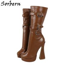 Sorbern personalizado meados de bezerro botas saltos estranhos tiras triplas sapatos plataforma arrastar rainha cosplay sapatos de salto alto mais tamanho 15 16 17 2024 - compre barato