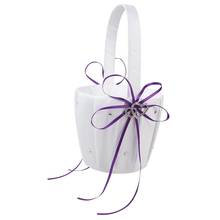 Double Heart Wedding Flower Girl Basket White Satin Rhinestone Decor Purple Wedding Party Favor 2024 - buy cheap