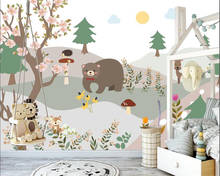 Papel pintado 3d de animales del bosque para decoración del hogar, tapiz personalizado nórdico pintado a mano para dormitorio de niños, murales de pared para sala de estar 2024 - compra barato