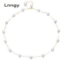 Lnngy-collar de oro amarillo de 18K con perlas de agua dulce, colgante de cadena, joyería para mujer, collares de regalo de compromiso 2024 - compra barato
